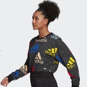 Adidas | Black Multi-coloured Logo Crop Sweatshirt - XS